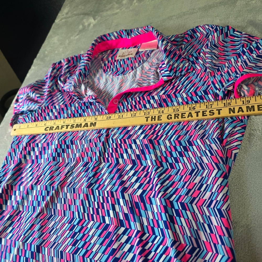 EP Pro Tour Tech Top Womens SZ Lg Casual Short Sleeve Golf Polo Shirt Pink/Blue - Picture 3 of 5